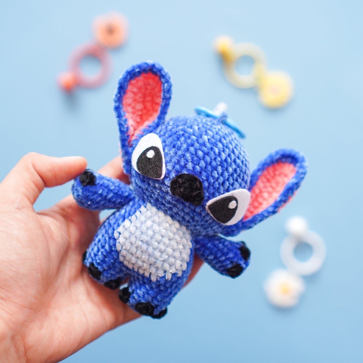 Mini Blue Ear Monster-Keychain version Crochet Pattern