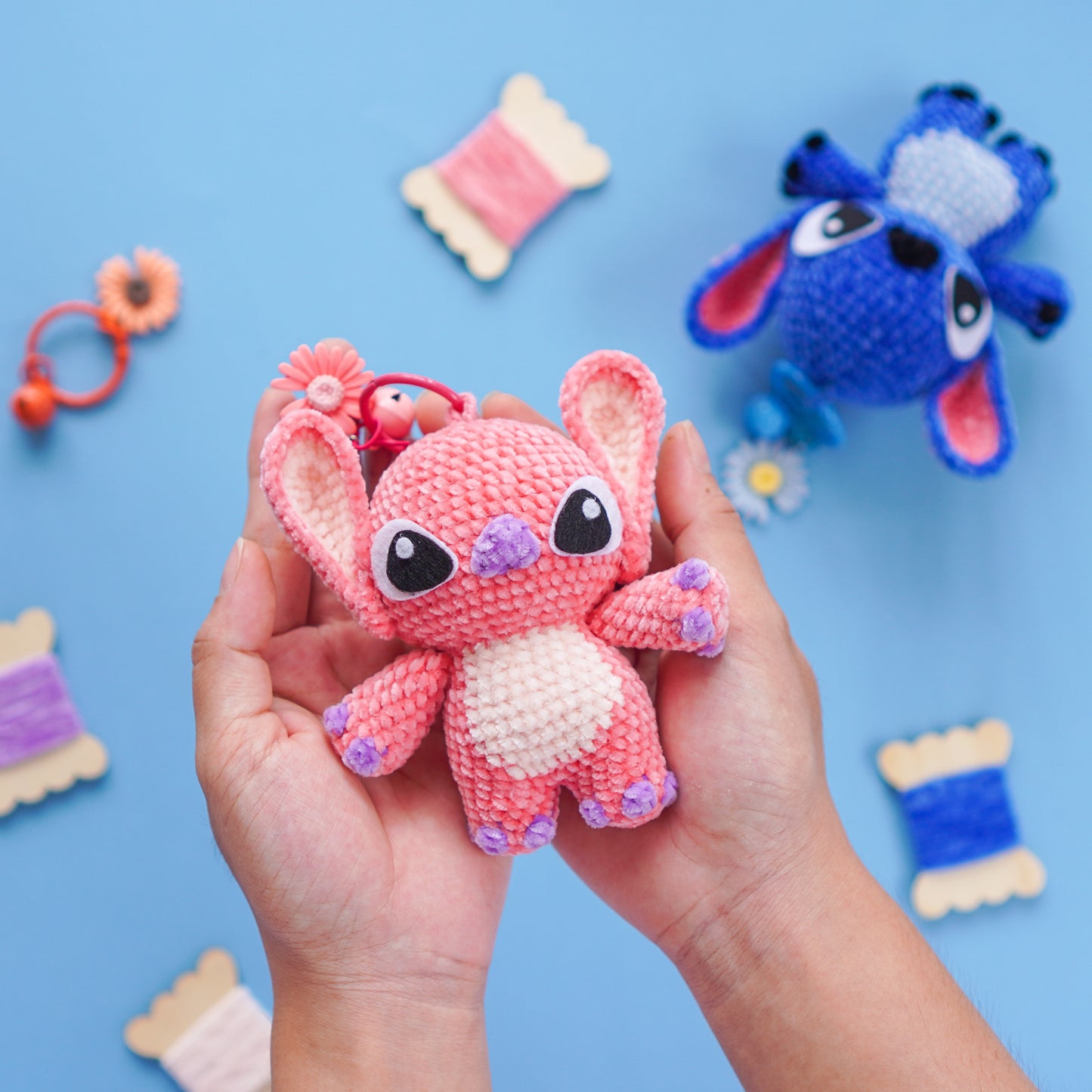 Mini Blue Ear Monster-Keychain version Crochet Pattern