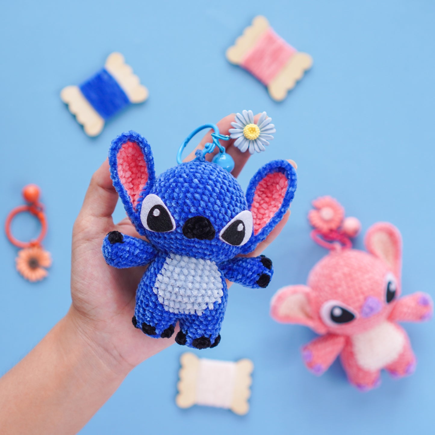 Mini Blue Ear Monster-Keychain version Crochet Pattern