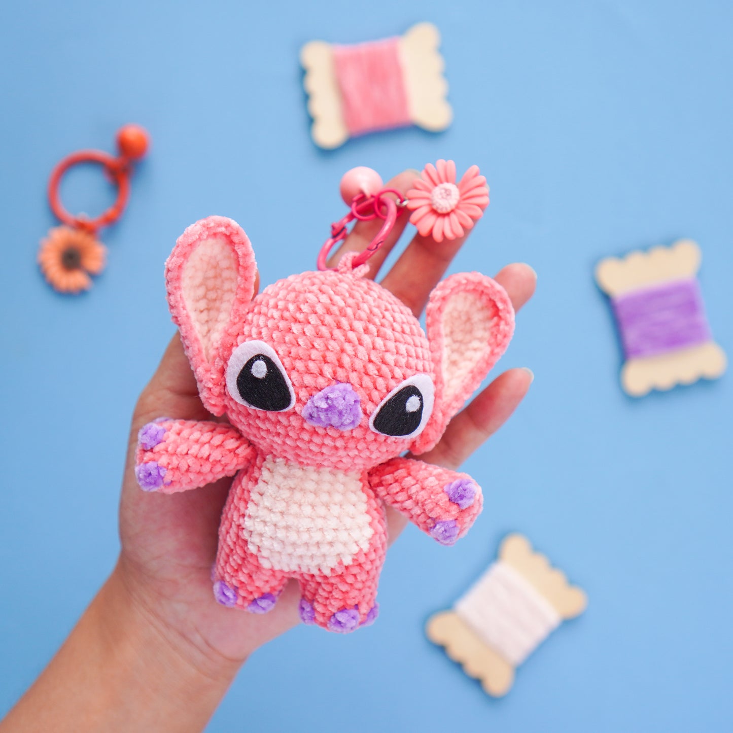 Mini Blue Ear Monster-Keychain version Crochet Pattern