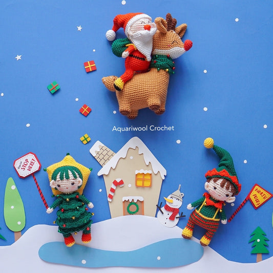 Christmas Crochet Pattern Bundle PDF – Amigurumi Santa, Reindeer, Elf & Christmas Tree Plush Toy Tutorial