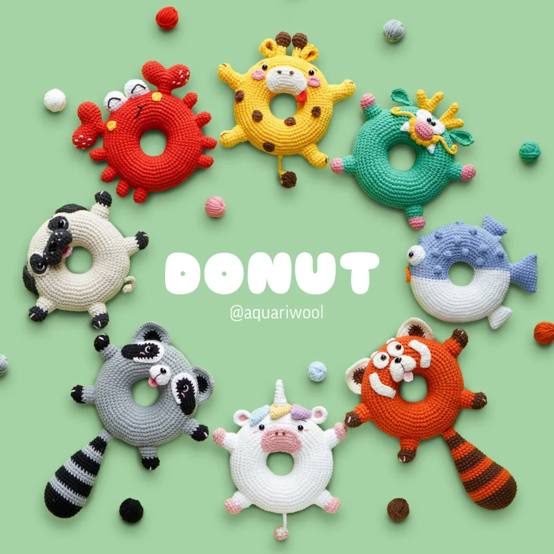 Crochet Donut: Bundle 8 Characters Crochet Pattern by Aquariwool Croch