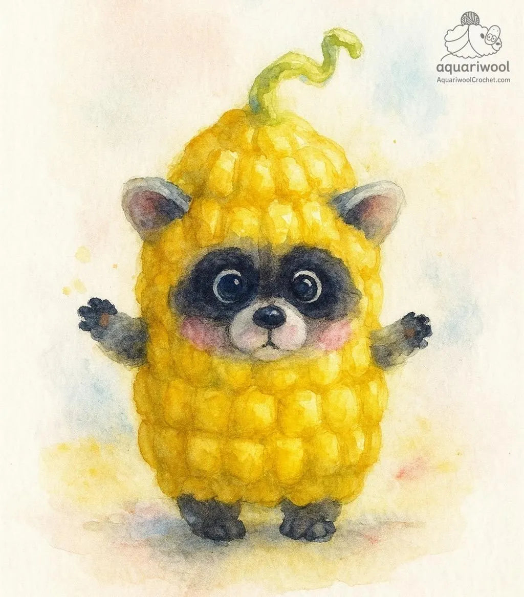 Raccorn Crochet Pattern: Kawaii Raccoon Corn Amigurumi (PDF)