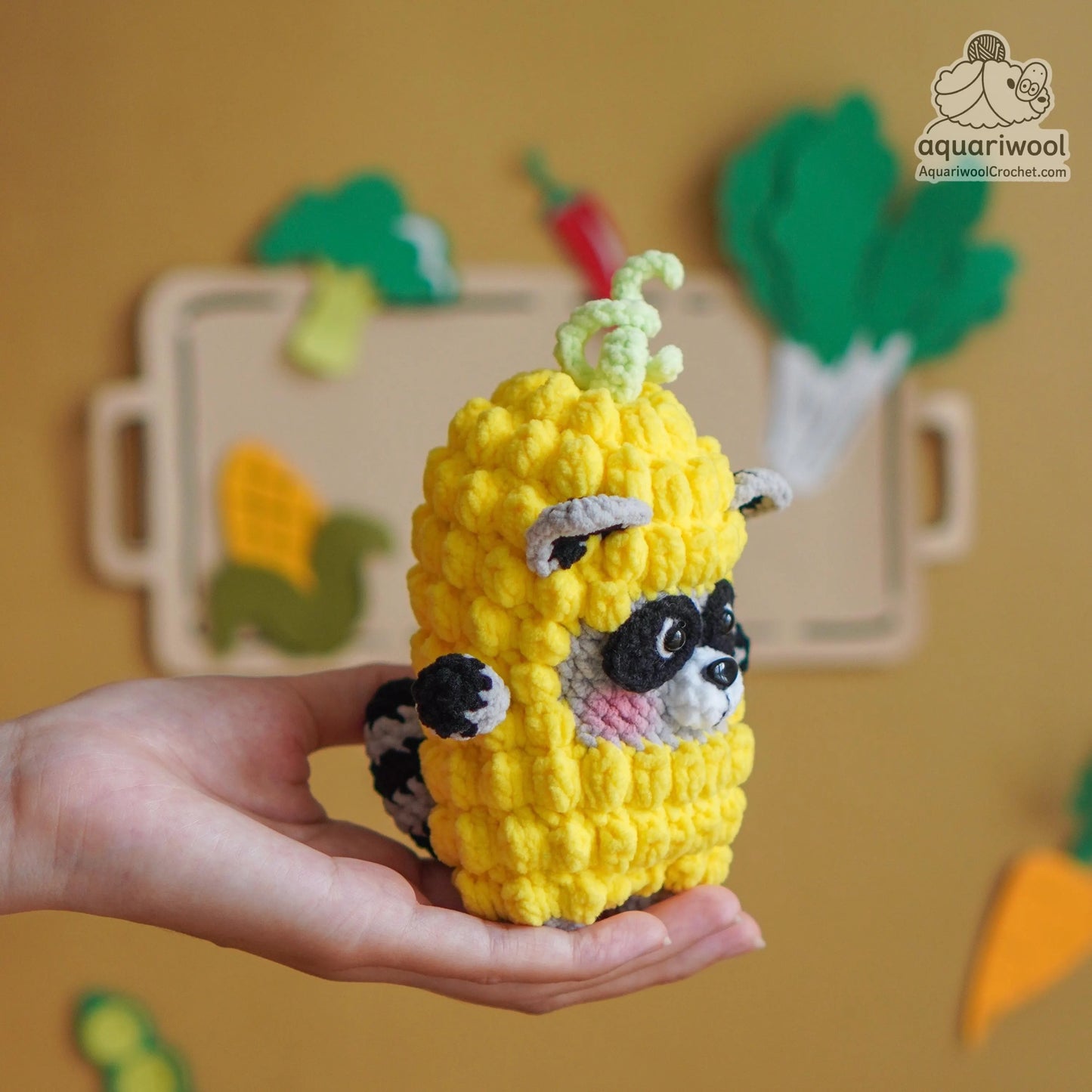 Raccorn Crochet Pattern: Kawaii Raccoon Corn Amigurumi (PDF)