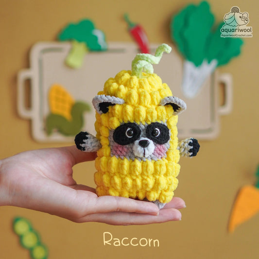 Raccorn Crochet Pattern: Kawaii Raccoon Corn Amigurumi (PDF)