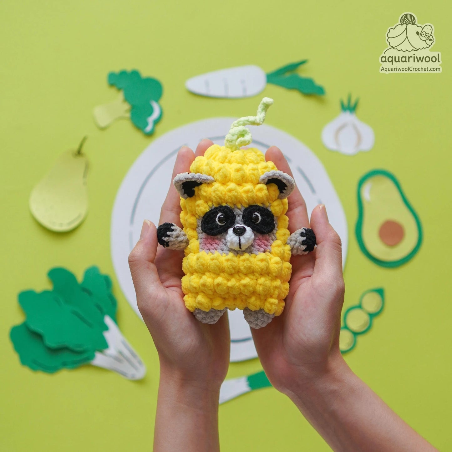 Raccorn Crochet Pattern: Kawaii Raccoon Corn Amigurumi (PDF)