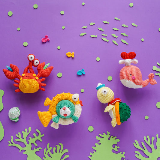 Aquarium Amigurumi Crochet Pattern PDF – Whale, Seal, Crab & Turtle Plush Toy