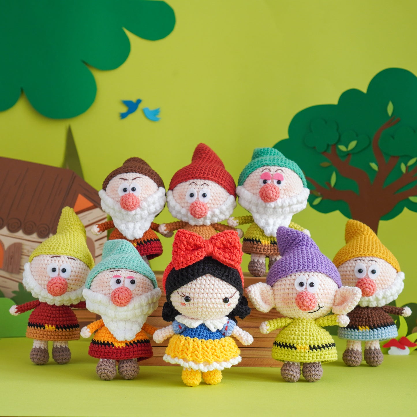 Snow White & 7 Dwarfs Amigurumi Crochet Pattern PDF – Fairy Tale Doll Plush Toy DIY Tutorial