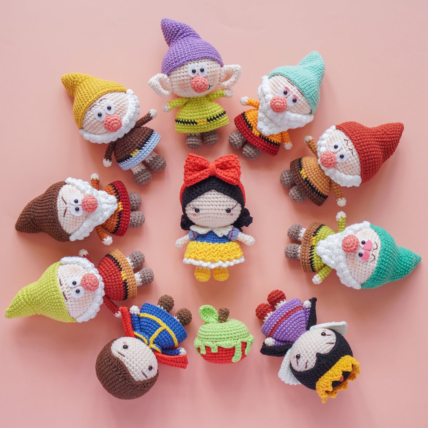 Snow White & 7 Dwarfs Amigurumi Crochet Pattern PDF – Fairy Tale Doll Plush Toy DIY Tutorial