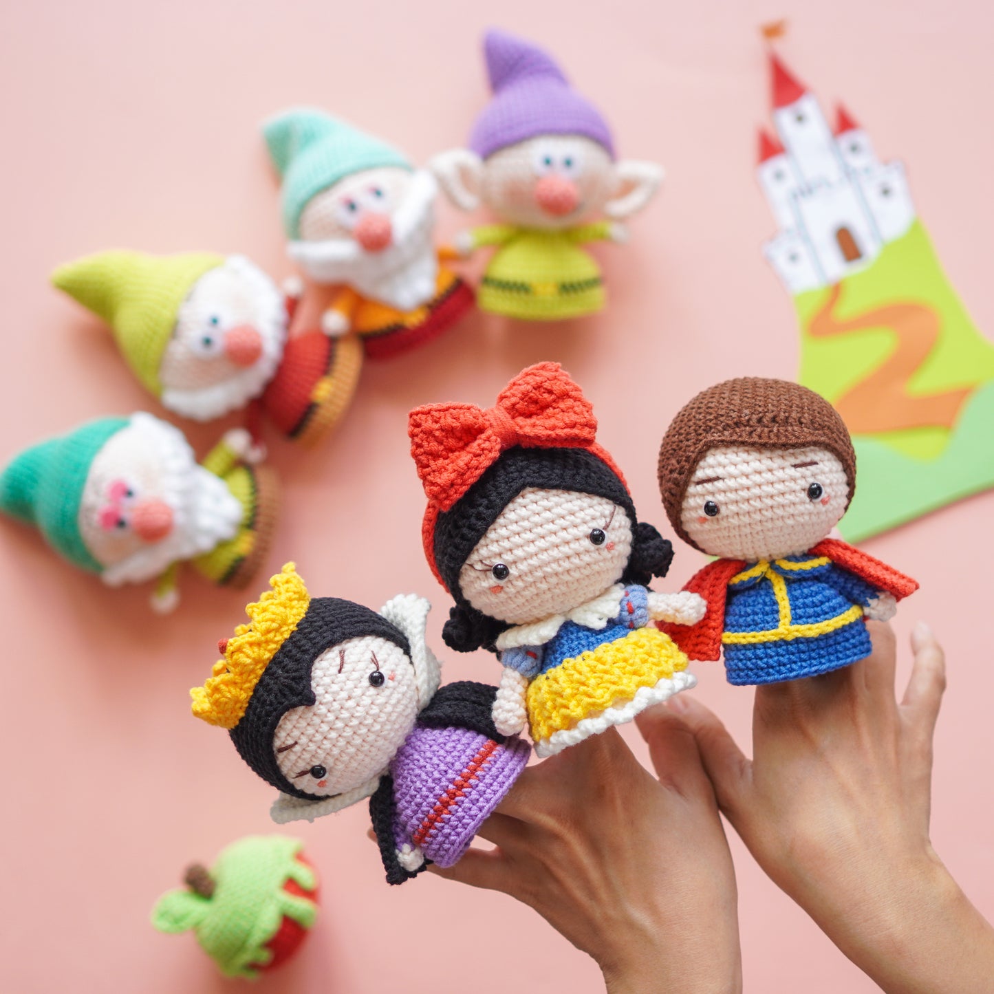 Snow White & 7 Dwarfs Amigurumi Crochet Pattern PDF – Fairy Tale Doll Plush Toy DIY Tutorial