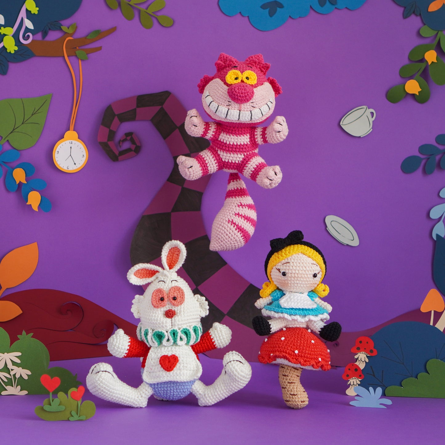 Alice in Wonderland Amigurumi Crochet Pattern PDF – Alice, Cheshire Cat & White Rabbit Doll Plush Toy Bundle