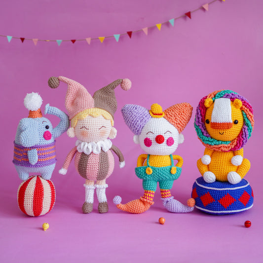 Circus Amigurumi Crochet Pattern Bundle PDF – Cute Clown & Animal Doll Plush Toy DIY Tutorial