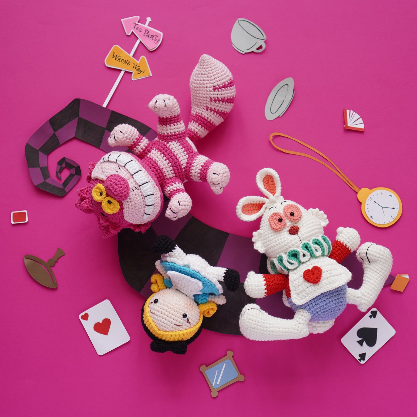 Alice in Wonderland Amigurumi Crochet Pattern PDF – Alice, Cheshire Cat & White Rabbit Doll Plush Toy Bundle