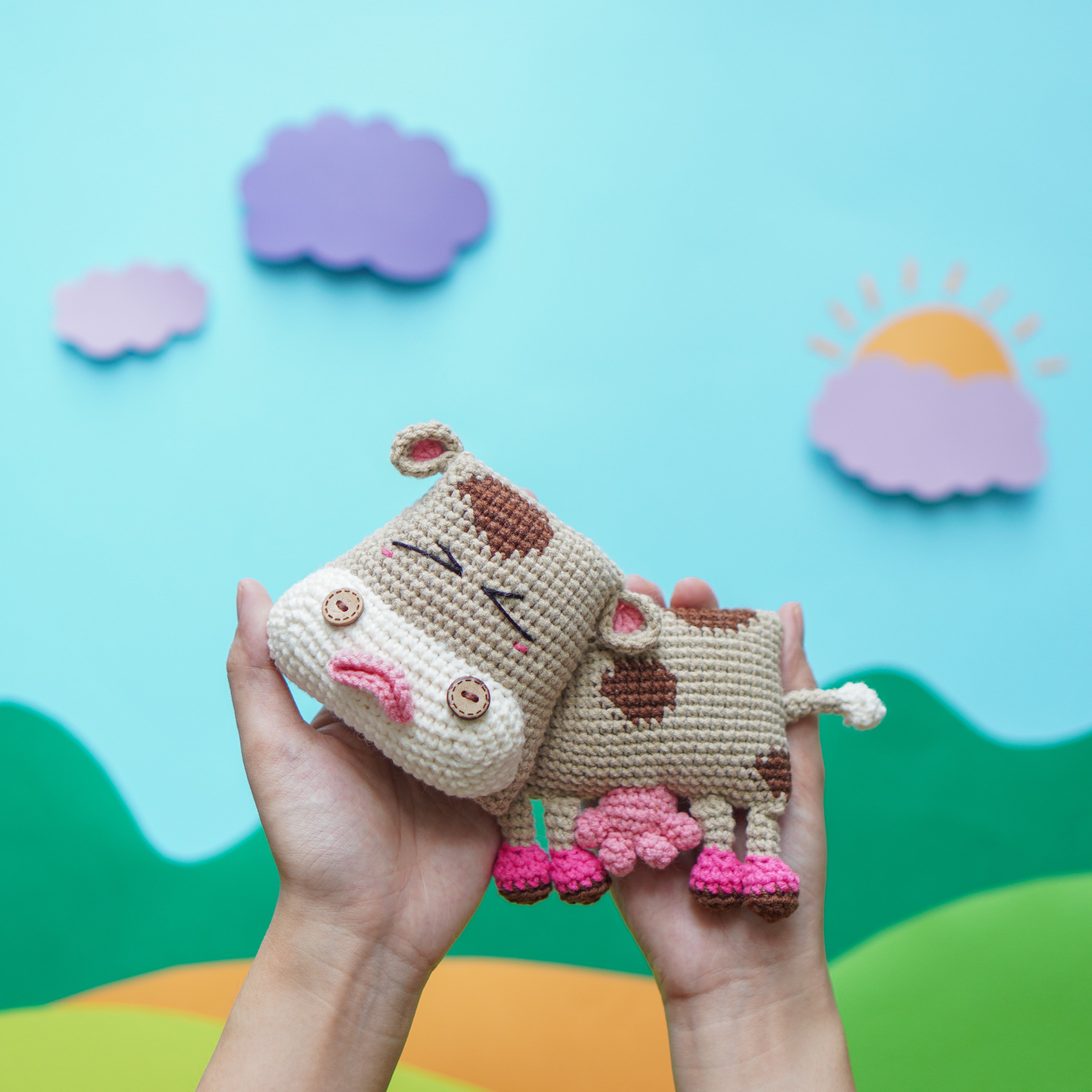 Flat Cows: Calf & Mommy Cow Crochet Pattern by Aquariwool Crochet (Crochet Doll Pattern/Amigurumi Pattern for Baby gift)