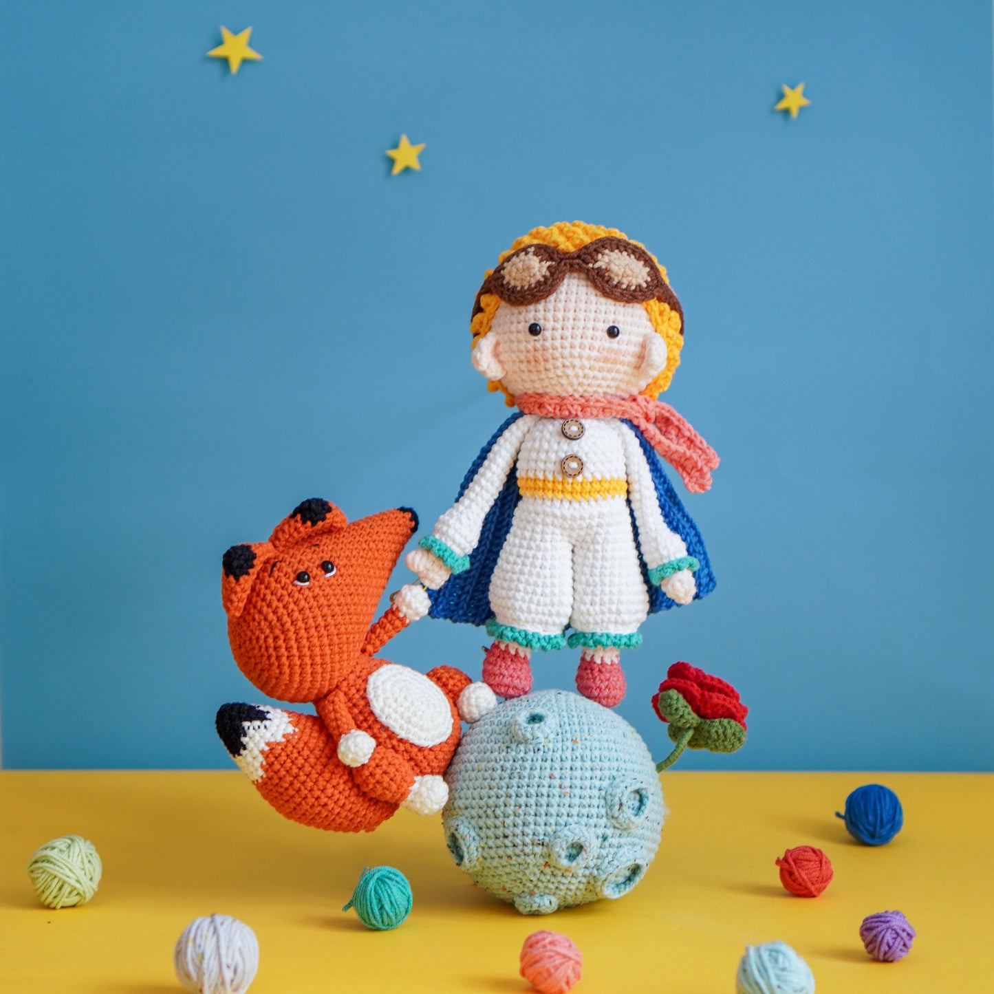 Little Prince Amigurumi Crochet Pattern PDF – Doll Bundle with Fox, Rose & Planet Plush Toy Tutorial