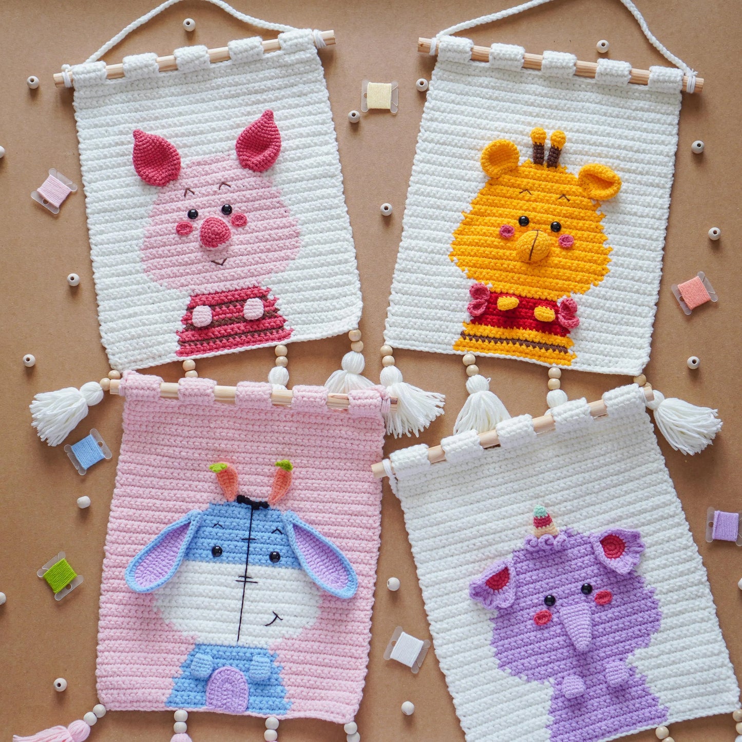 Bundle: (4 Wall Hangings) Pooh, Piglet, Eeyore, Lumpy-Crochet Pattern