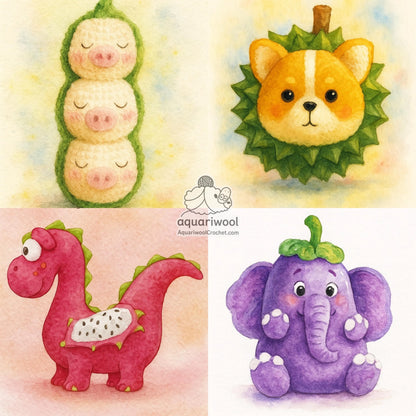 Botanimals Crochet Pattern Bundle: Kawaii Fruit Animal Amigurumi (PDF)