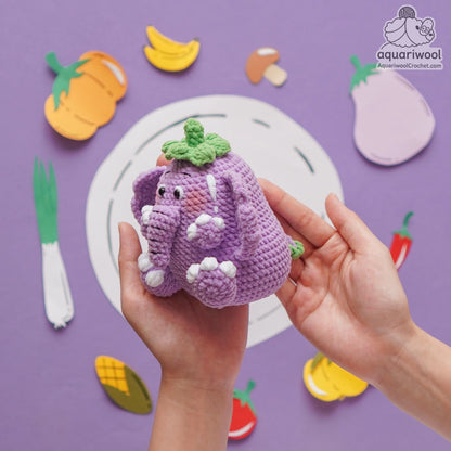Egglephant Crochet Pattern: Elephant Eggplant Plush Toy (PDF)