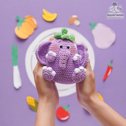 Egglephant Crochet Pattern: Elephant Eggplant Plush Toy (PDF)