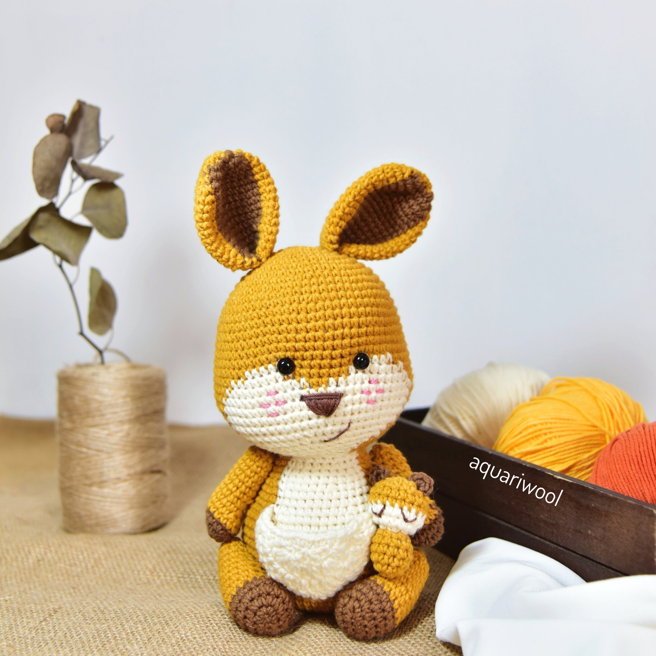 Guru The Kangaroo Crochet Pattern by Aquariwool Crochet (Crochet Doll Pattern/Amigurumi Pattern for Baby gift)