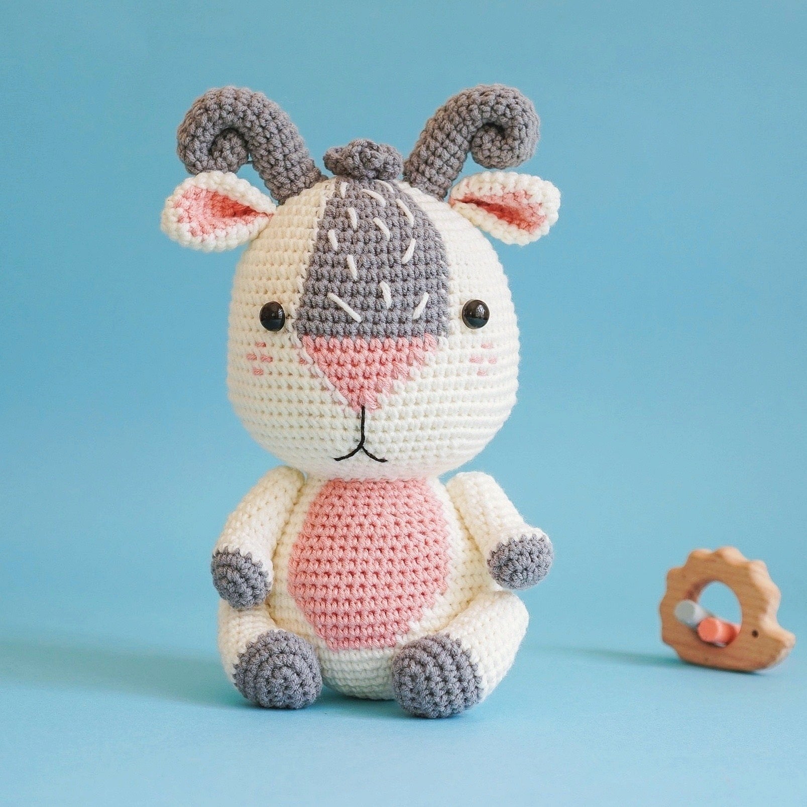Gigi The Goat Crochet Pattern by Aquariwool Crochet (Crochet Doll Pattern/Amigurumi Pattern for Baby gift)
