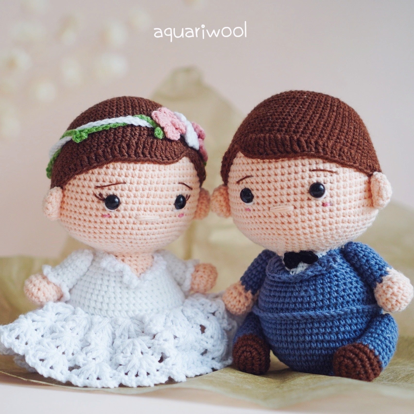 Wedding Couple Crochet Pattern by Aquariwool Crochet (Crochet Doll Pattern/Amigurumi Pattern for Baby gift)