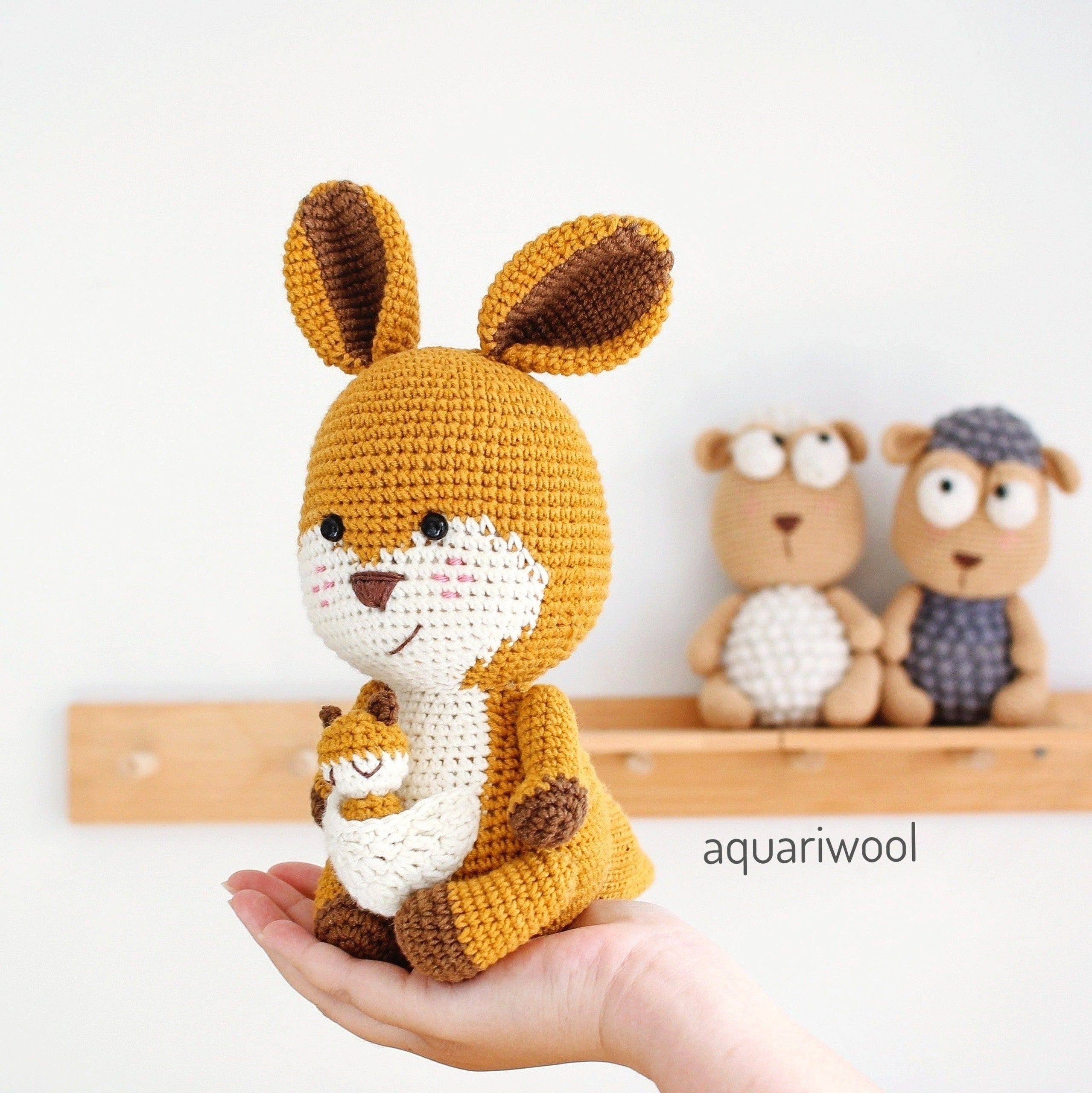 Guru The Kangaroo Crochet Pattern by Aquariwool Crochet (Crochet Doll Pattern/Amigurumi Pattern for Baby gift)