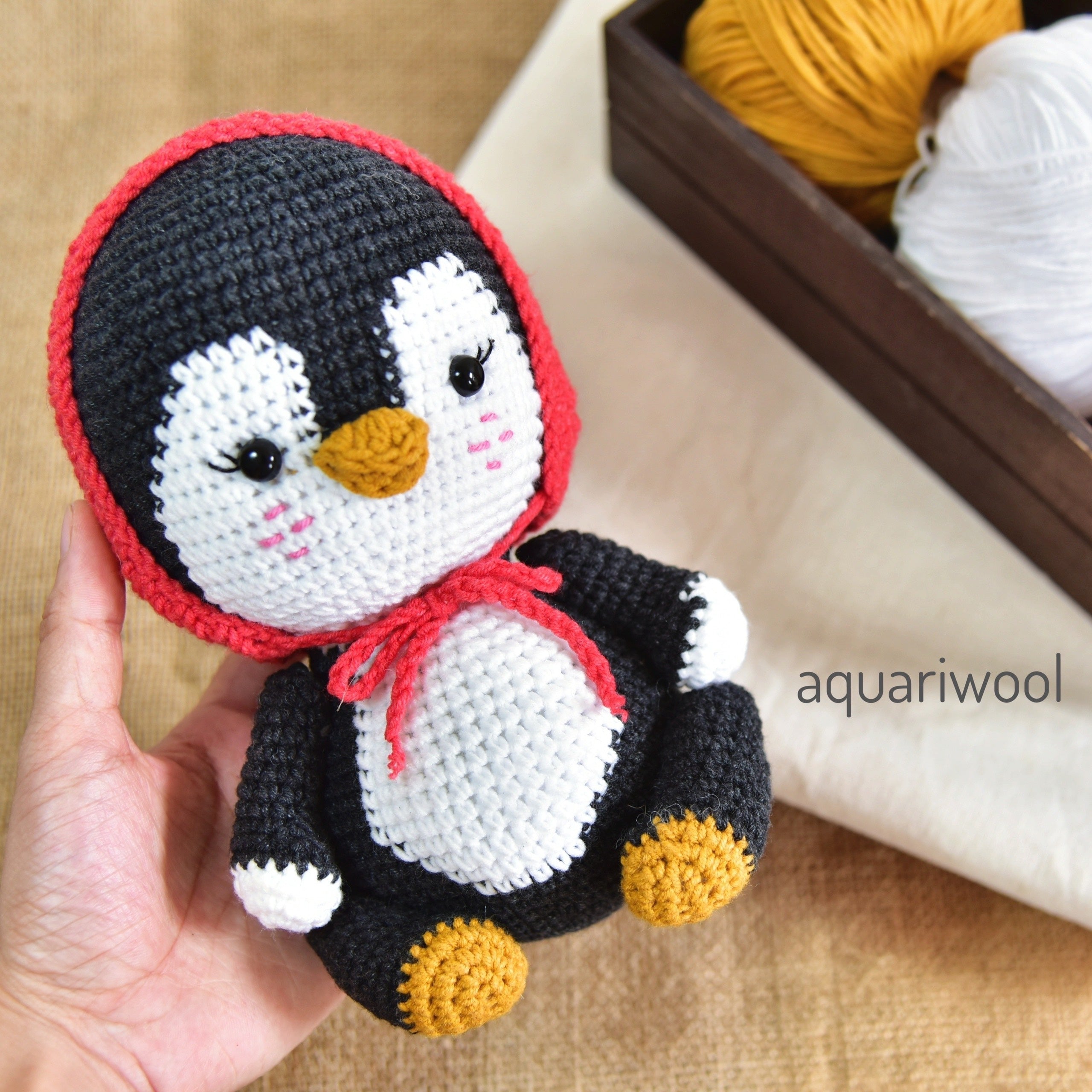 Little Red The Penguin Crochet Pattern by Aquariwool Crochet (Crochet Doll Pattern/Amigurumi Pattern for Baby gift)